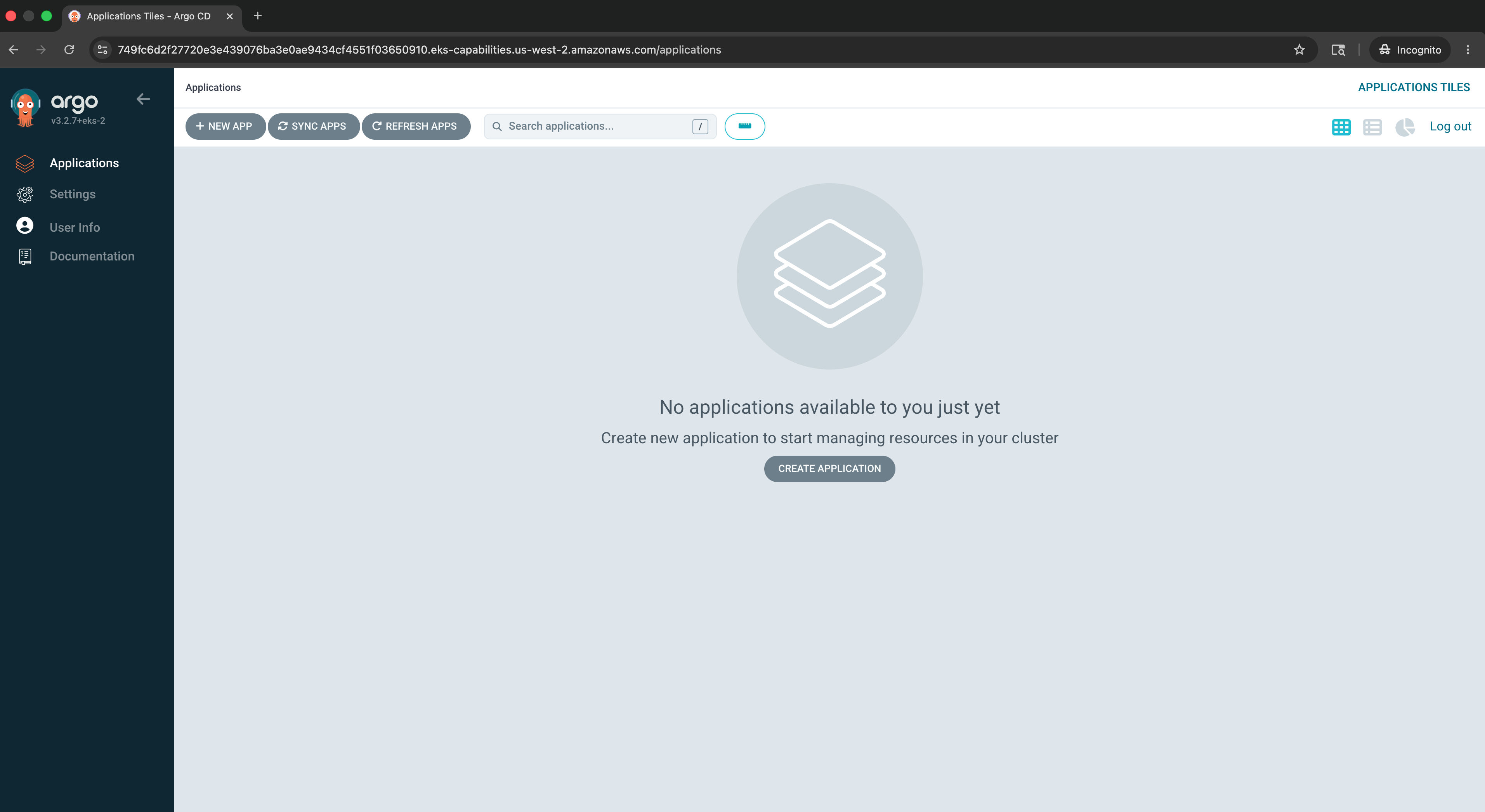 Argo CD UI after Identity Center sign-in